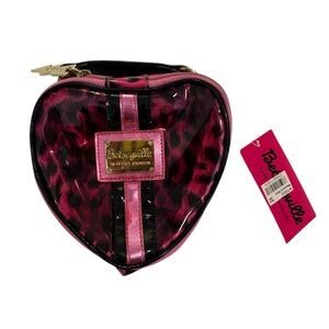 Betsey Johnson Pink and Black Heart Cosmetic Bag
